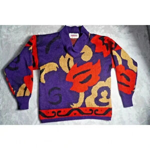 Women's Vintage Obermeyer Sweater Multicolor Knitted Wool Heavy Grandmacore L
